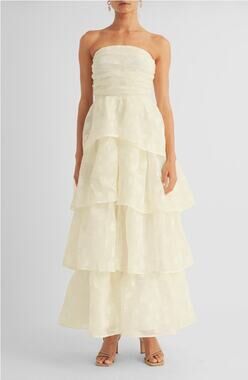Arose Studio Milan Floral Jacquard Strapless Gown L